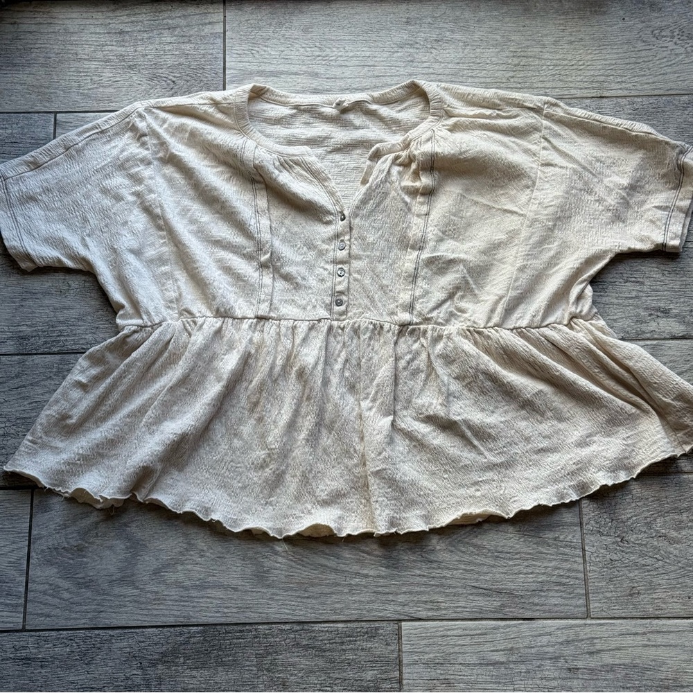 Wishlist women’s large top cream peplum coquette milkmaid peasant knit